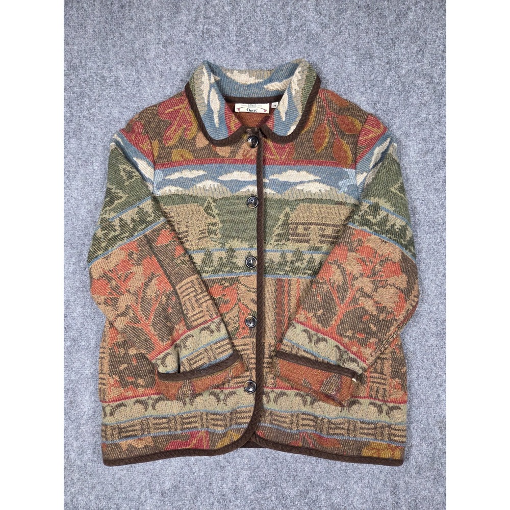 Orvis Tapestry Jacket Womens Medium Multicolor Cabin Scenic Nature Cotton Blend